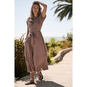 Free People Free-est Jackie Midi Dress Puffed Sleeve Open Back Purple L 285273